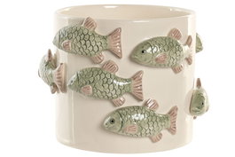 DKD Home Decor Macetero Mediterraneo Blanco Verde Ceramica 18.5 x 14 x 18.5 cm