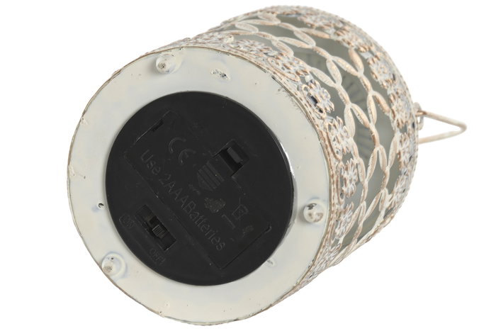 DKD Home Decor Farola Lámpara de Mesa Árabe Estilo Marroquí en Blanco y Dorado 9x14.5 cm con LED a Pilas AAA