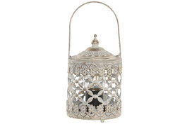 DKD Home Decor Farola Lámpara de Mesa Árabe Estilo Marroquí en Blanco y Dorado 9x14.5 cm con LED a Pilas AAA