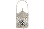 DKD Home Decor Farola Lámpara de Mesa Árabe Estilo Marroquí en Blanco y Dorado 9x14.5 cm con LED a Pilas AAA