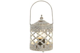 DKD Home Decor Farola Lámpara de Mesa Árabe Estilo Marroquí en Blanco y Dorado 9x14.5 cm con LED a Pilas AAA