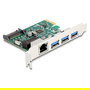 DeLOCK Tarjeta PCI Express x1 a 3 Puertos USB 3.2 Gen 1 (5 Gbps) Tipo-A + 1 Puerto Gigabit LAN RJ-45, PCIe 2.0, para Windows 10/11 y Linux