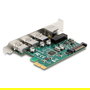 DeLOCK Tarjeta PCI Express x1 a 3 Puertos USB 3.2 Gen 1 (5 Gbps) Tipo-A + 1 Puerto Gigabit LAN RJ-45, PCIe 2.0, para Windows 10/11 y Linux