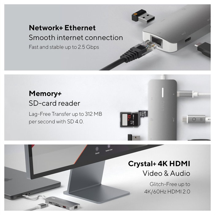 Linq Hub 8 puertos PRO USB-C 140W Gris | 1xUSB 3.2, 1xHDMI, 1xUSB-C PD 140W, 2xUSB-C, 1xRJ45 2.5Gbps, 1xLector de tarjetas Linq Hub 8 puertos PRO USB-C 140W Gris | 1xUSB 3.2, 1xHDMI, 1xUSB-C PD 140W, 2xUSB-C, 1xRJ45 2.5Gbps, 1xLector de tarjetas