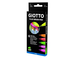 Giotto Rotulador Turbo Soft Fluo Punta de Pincel Caja 6 Unidades Colores Surtidos Tinta Soluble Agua Fluorescente Pastel