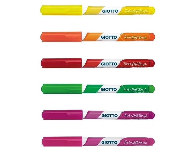 Giotto Turbo Soft Fluo Rotuladores con Punta de Pincel, Estuche de 6 Unidades Giotto Turbo Soft Fluo Rotuladores con Punta de Pincel, Estuche de 6 Unidades
