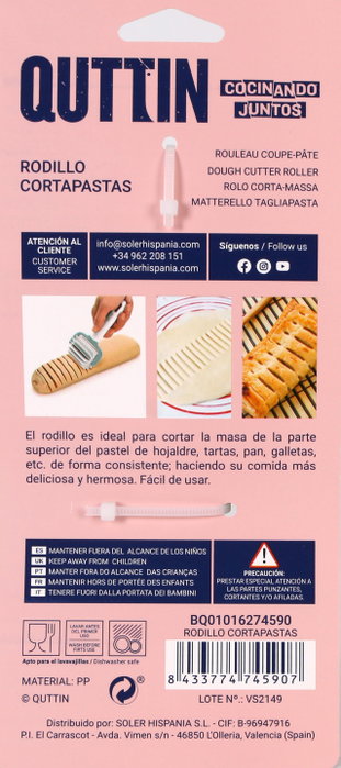 Quttin Rodillo Cortapastas Strudel 17 x 8.5 x 5 cm (24 Unidades)