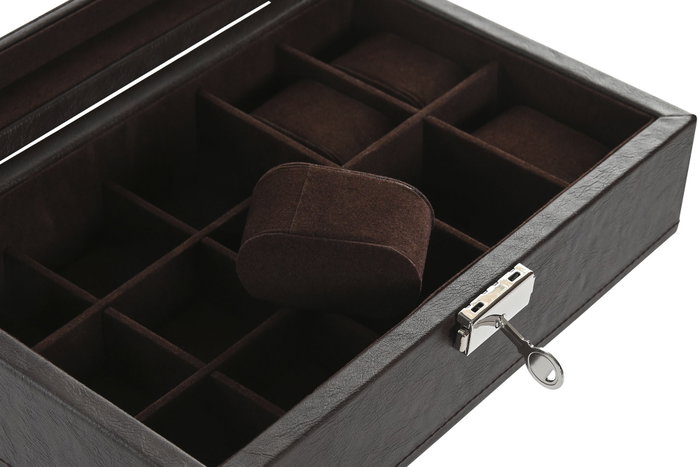 DKD Home Decor Joyero Tradicional Marron Oscuro Marron Pu 16 x 8.5 x 25 cm