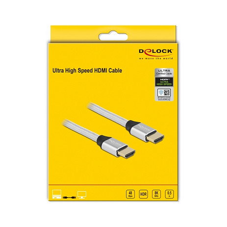DeLOCK Cable HDMI Ultra High Speed 48 Gbps 8K 60 Hz 0,5 m Plata