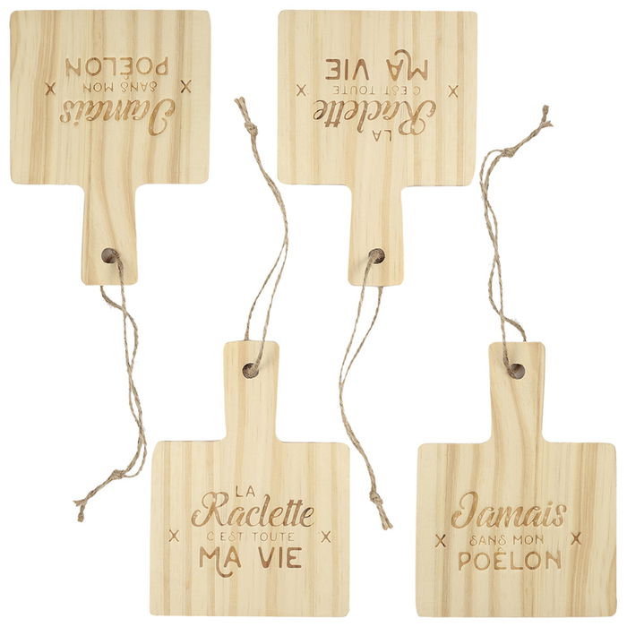 Juego de 4 Salvamantel Raclette Bistrot Madera de Pino con Frase Grabada 10x13.5 cm