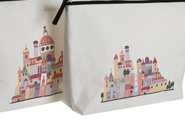 DKD Home Decor Neceser Urban Multicolor Blanco Canvas/Poliéster/Pu 8 x 21 x 33 cm (12 Unidades)