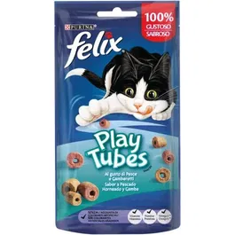 Purina Felix Play Tubes Sabor Pescado Y Gambas 8x50 g, Snack para Gatos con Proteínas y Vitaminas, 400 g Total