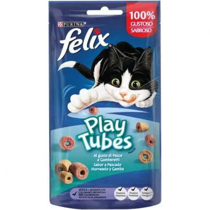 Purina Felix Play Tubes Sabor Pescado Y Gambas 8x50 g, Snack para Gatos con Proteínas y Vitaminas, 400 g Total Purina Felix Play Tubes Sabor Pescado Y Gambas 8x50 g, Snack para Gatos con Proteínas y Vitaminas, 400 g Total