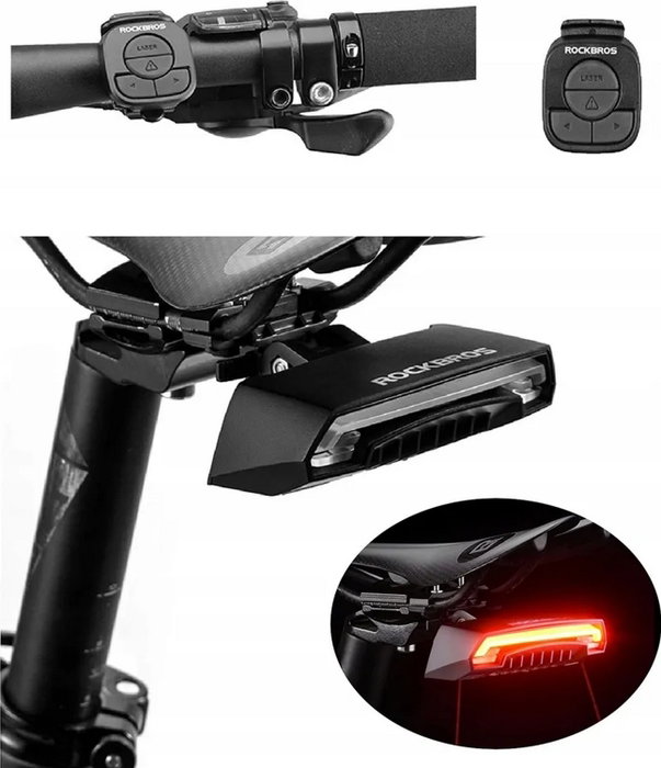 Rockbros LKWD-R1 Luz trasera con láser y mando a distancia, negra