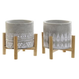 DKD Home Decor Vela Cemento Gris Marron Geometrica Ikat para Terraza y Jardin 10x10x12 cm (2 Unidades) 20h