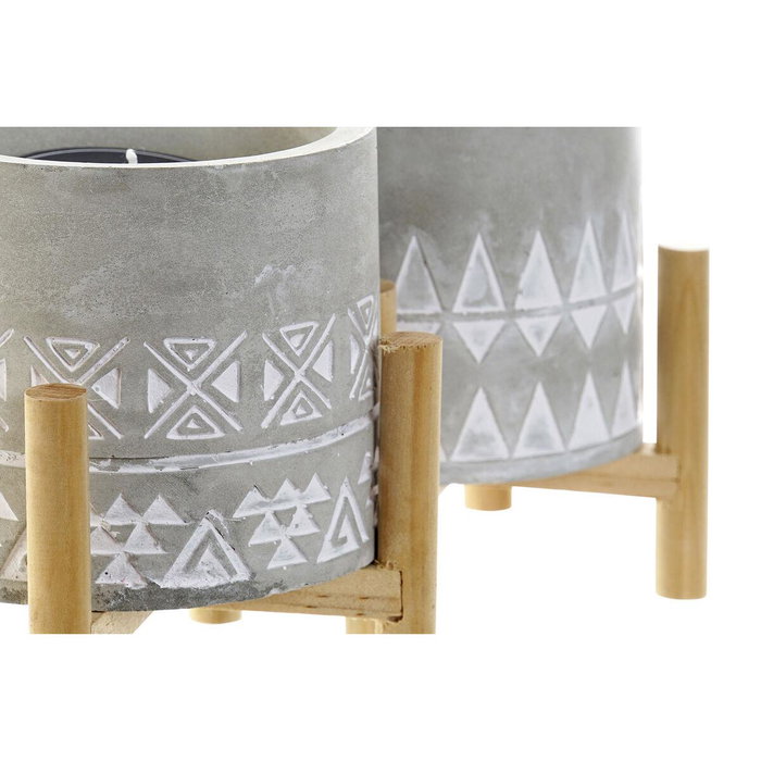 DKD Home Decor Vela Cemento Gris Marron Geometrica Ikat para Terraza y Jardin 10x10x12 cm (2 Unidades) 20h