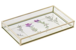 DKD Home Decor Bandeja de Decoración de Cristal y Metal 24x14x3 cm