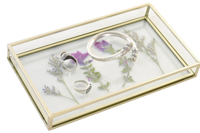 DKD Home Decor Bandeja de Decoración de Cristal y Metal 24x14x3 cm DKD Home Decor Bandeja de Decoración de Cristal y Metal 24x14x3 cm