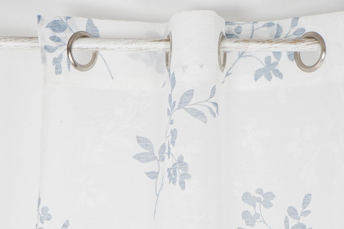 Cortina Shabby DKD Home Decor Azul Blanco 270 x 140 cm (2 Unidades) Poliester Visillo Hojas