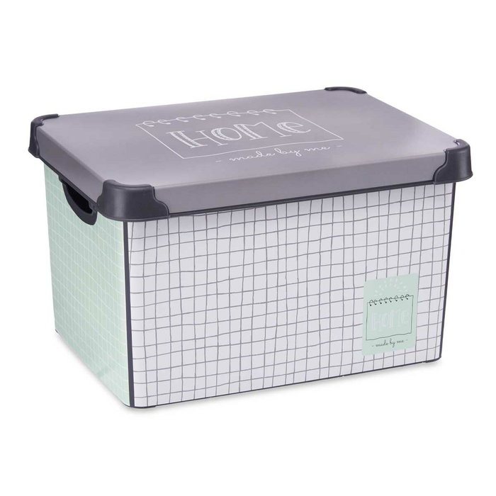 Caja de Almacenaje con Tapa Kipit Home Gris Plástico Cuadriculado 22 L (12 Unidades)