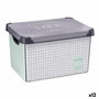 Caja de Almacenaje con Tapa Kipit Home Gris Plástico Cuadriculado 22 L (12 Unidades)