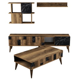 Hanah Home Madrid - Black Conjunto de Muebles de Salón, Nogal y Negro, Tablero de Partículas Recubierto de Melamina
