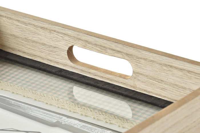 DKD Home Decor Bandeja de Madera y Cristal Café Vichy 40x30x6 cm DKD Home Decor Bandeja de Madera y Cristal Café Vichy 40x30x6 cm