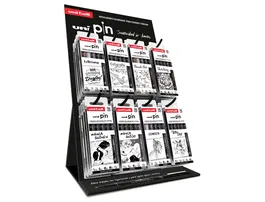 Uniball PIN Rotulador Calibrado, Tinta Pigmentada Resistente al Agua, Expositor de 32 Blisters Surtidos