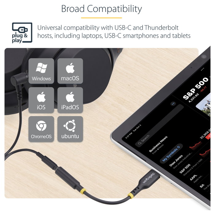 StarTech.com Adaptador de Audio USB-C a 3,5mm TRRS Minijack con DAC de 32 bits StarTech.com Adaptador de Audio USB-C a 3,5mm TRRS Minijack con DAC de 32 bits