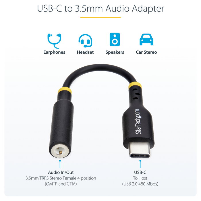 StarTech.com Adaptador de Audio USB-C a 3,5mm TRRS Minijack con DAC de 32 bits StarTech.com Adaptador de Audio USB-C a 3,5mm TRRS Minijack con DAC de 32 bits