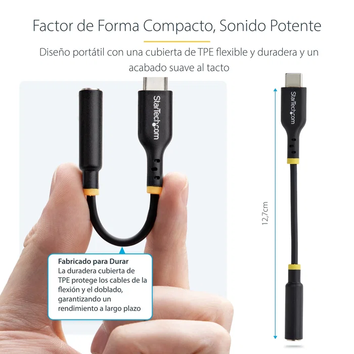 StarTech Adaptador de Audio USB-C a 3.5mm Cable USBCAUDIO2 | DAC 32 bits | Estéreo + Micrófono TRRS | Compatible con Windows/Mac/Android/iOS | 0.127 m | Negro