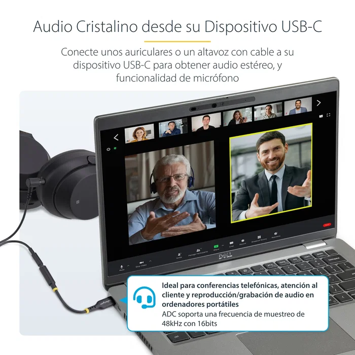 StarTech Adaptador de Audio USB-C a 3.5mm Cable USBCAUDIO2 | DAC 32 bits | Estéreo + Micrófono TRRS | Compatible con Windows/Mac/Android/iOS | 0.127 m | Negro