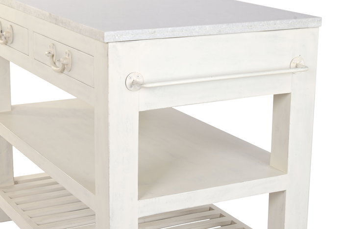 DKD Home Decor Isla Cocina India 1c24 Cottage Madera Marmol Blanco 119 x 70 x 93 cm