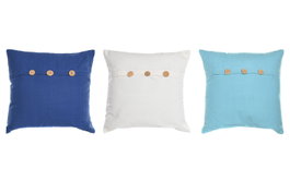 DKD Home Decor 12 Unidades Cojin Mediterraneo Greige Azul Celeste Polyester Algodon 40 x 40 x 12 cm