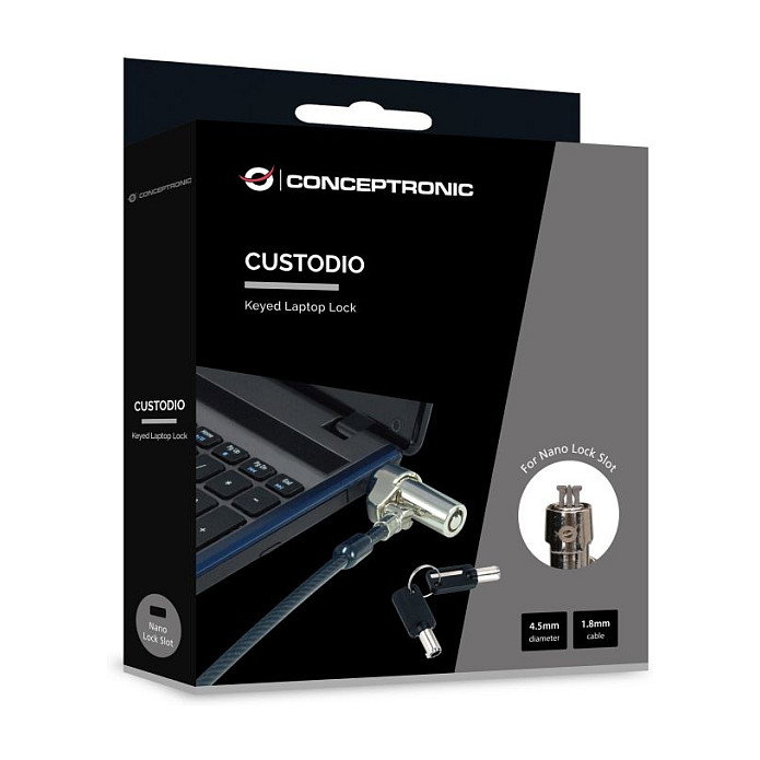 Conceptronic CUSTODIO02BNM Cable de seguridad Nano-Lock-Slot 1,8 m
