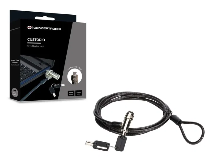 Conceptronic CUSTODIO02BNM Cable de Seguridad para Portátil Nano, 1,8 m, Negro