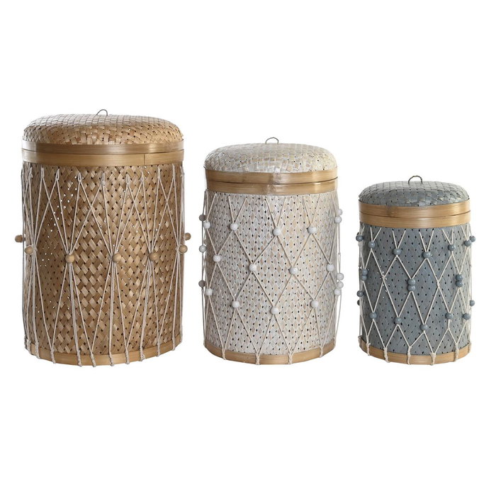 DKD Home Decor Set de 3 Cestas de Bambú y Algodón Multicolor