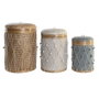 DKD Home Decor Set de 3 Cestas de Bambú y Algodón Multicolor