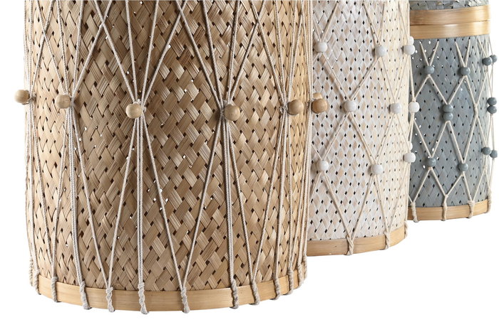 DKD Home Decor Cesta Balines Bambú Algodón Multicolor 46 x 58 x 46 cm Set de 3