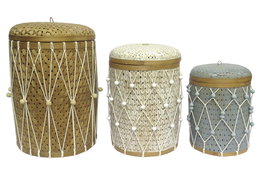 DKD Home Decor Cesta Balines Bambú Algodón Multicolor 46 x 58 x 46 cm Set de 3