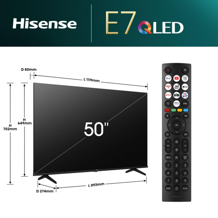 Hisense 50E77NQ TV 4K Ultra HD QLED de 50" (127 cm) Smart TV Wifi Negro Hisense 50E77NQ TV 4K Ultra HD QLED de 50" (127 cm) Smart TV Wifi Negro