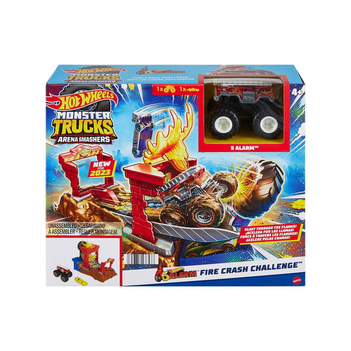 Monster Trucks Hnb90 Hot Wheels Arena Smashers 5-Alarm Set de Juego de Camiones y Coches para Niños +4 Años