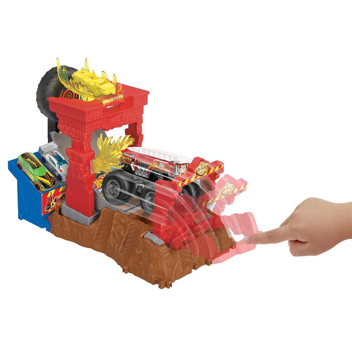 Monster Trucks Hnb90 Hot Wheels Arena Smashers 5-Alarm Set de Juego de Camiones y Coches para Niños +4 Años
