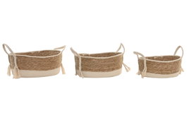 DKD Home Decor Set de 3 Cestas de Fibra y Algodón Crema