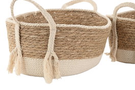 DKD Home Decor Cesta Crema Natural Fibra Algodón Set 3 Unidades 22 x 18 x 28 cm