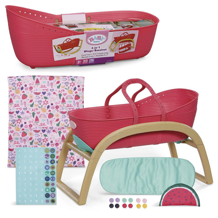 Zapf Creation Baby Born Moisés 838075, Capazo, Cuna Suave y Cuna Acogedora para Muñecas