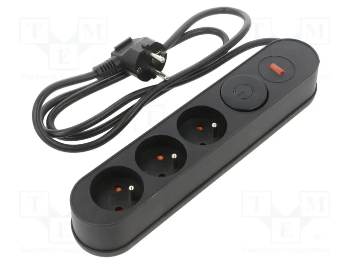 PLASTROL Regleta de alimentación con 3 tomas, negro PLASTROL Regleta de alimentación con 3 tomas, negro