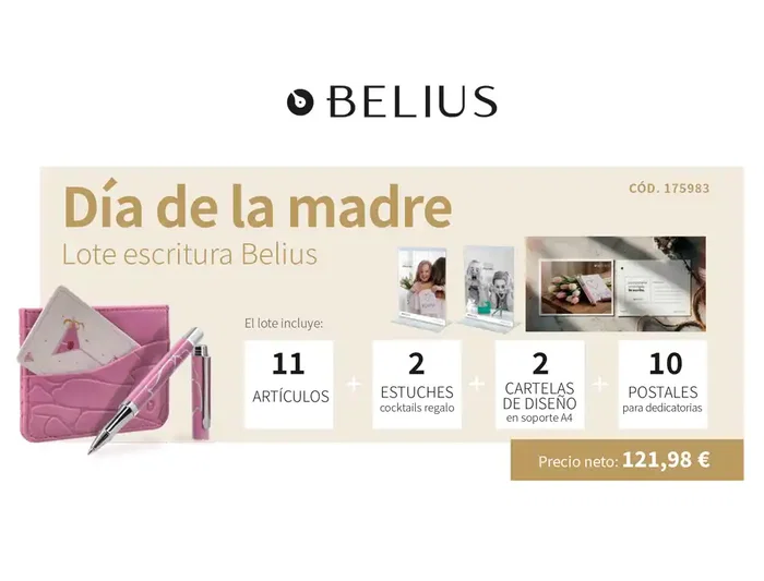 Belius Lote Escritura Día de la Madre - 11 Piezas + 2 Regalo + 2 Carteles Diseño + 10 Postales - Set de Plumas, Rollers y Bolígrafos de Alta Calidad