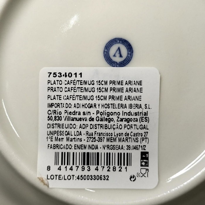 Ariane Plato Café/Té Porcelana Prime 15 cm Blanco