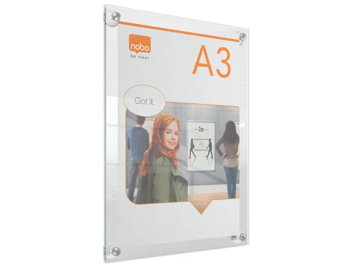 Nobo Marco Porta Anuncios Acrílico Transparente Mural Removible DIN A3 Sin Marco 348x24x471 mm